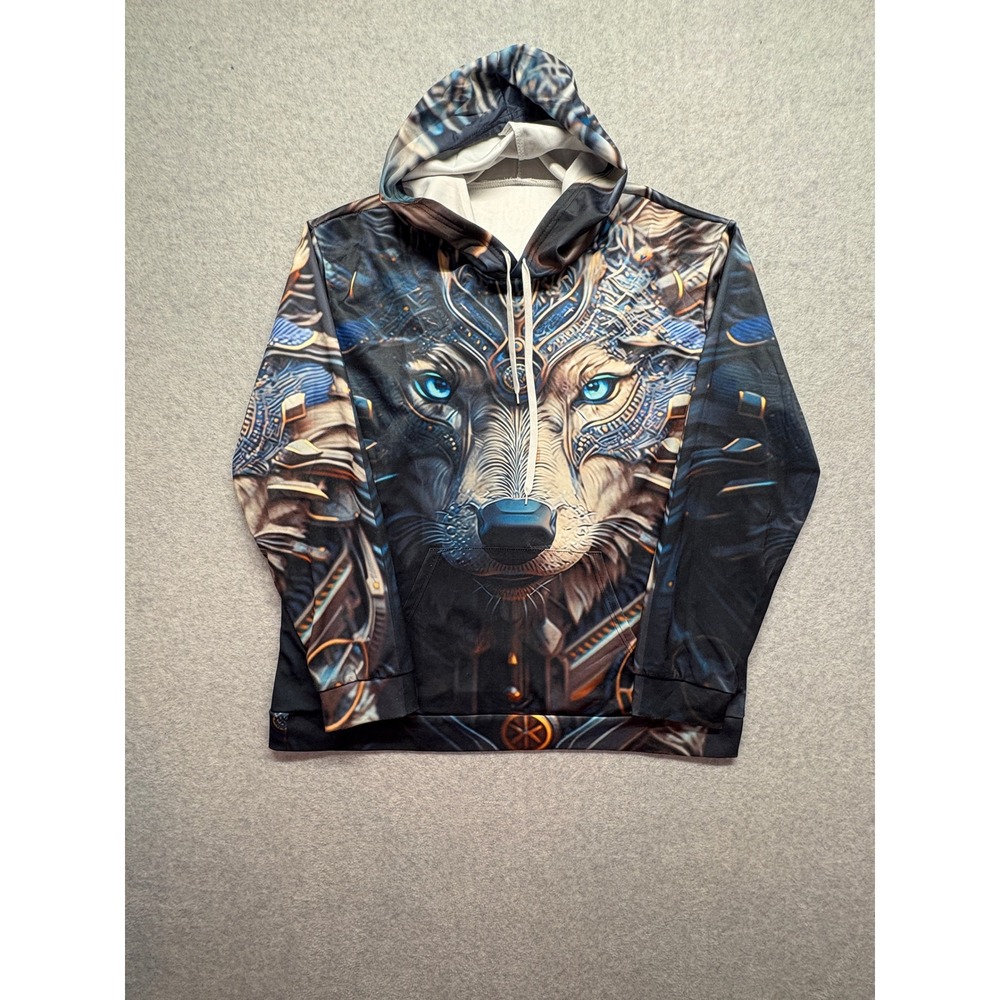 Unbranded Mechanical Wolf Graphic Hoodie XXL Blue Eyes Steampunk All‎ Over Print